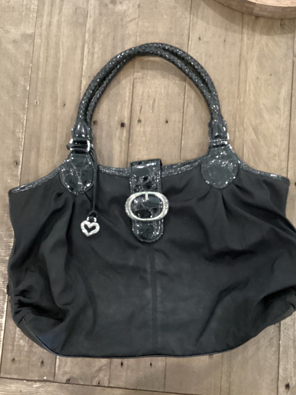 Brighton Black Tote with Braided Handles and Heart Charm